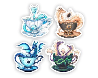 Naklejki Teacup Dragon Seria 3 | "Sky Dragon" | "Aurora Dragon" | "Solar Dragon" | "Lunar Dragon" | Wydruk markerem Copic