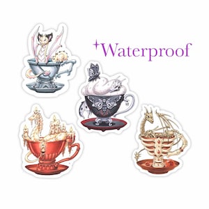 Sticker en vinyle Dragon tasse de thé série 4 | « Gargouille » | « Ambre et os » | « Papillon de nuit » | « Bougie » |