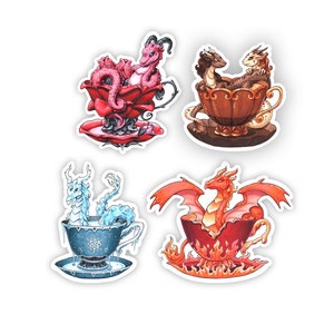 Serie di adesivi drago tazza da tè 2 / "Drago rosa" / "Drago di fuoco" / "Drago di ghiaccio" / "Drago di cioccolato" / Pennarello Copic