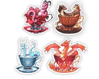 Naklejki Teacup Dragon Seria 2 | "Rose Dragon" | "Fire Dragon" | "Ice Dragon" | "Chocolate Dragon" | Marker Copic