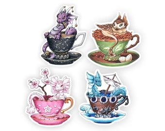 Naklejki Teacup Dragon Seria 1 | "Treasure Dragon" | "Flower Dragon" | "Sea Dragon" | "Sparrow Dragon" | Marker Copic