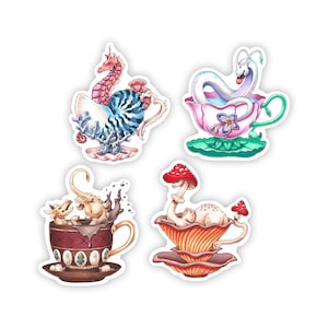 Serie di adesivi drago tazza da tè 5 / "Drago marshmallow" / "Drago fungo" / "Drago conchiglia" / "Drago primavera" / Pennarello Copic