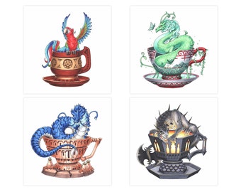 Wydruki artystyczne „Teacup Dragon”: Seria 6, Powieść fantasy o smokach (8x8)