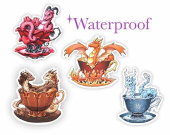 Naklejki winylowe „Smok w filiżance” Seria 2 | „Smok różany” | „Smok lodowy” | „Smok czekoladowy” | „Smok ognisty” | Marker Copic