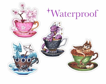 Naklejki winylowe „Smok w filiżance” Seria 1 | „Smok skarbów” | „Smok kwiatów” | „Smok morski” | „Smok wróbel” | Marker Copic