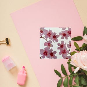Carte fleurs de cerisier aquarelle • Carte carrée fond blanc • Illustration florale douce • Papeterie artisanale • Idée cadeau poétique