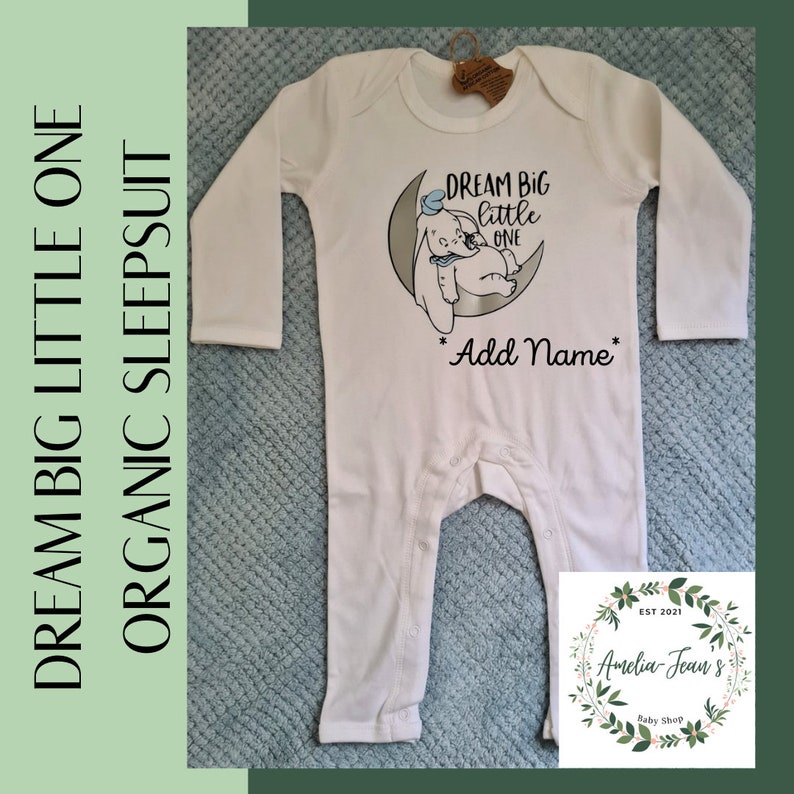 Personalised Dumbo Baby Grow / Baby Sleepsuit / New Baby / Newborn