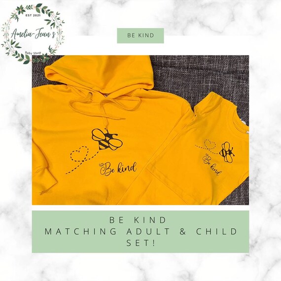 Be Kind Yellow Adult Hoodie With Matching Toddler baby T shirt. Manchester Bee. Gift for Family or Friend Etsy