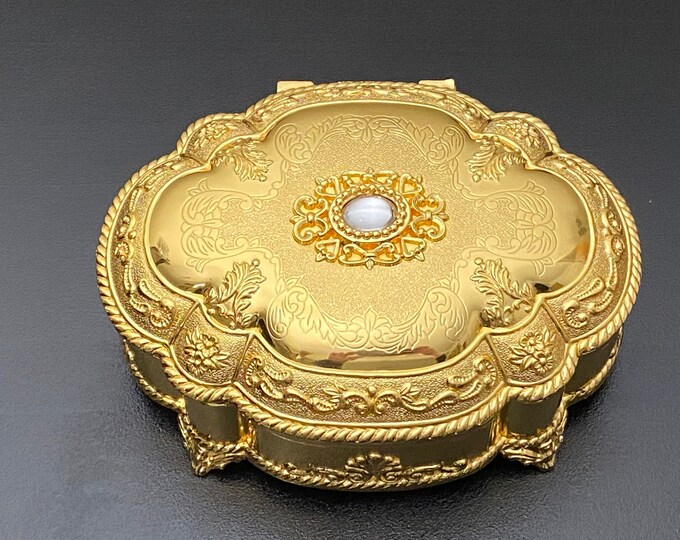 Gold Flower Design Oval Jewelry Box