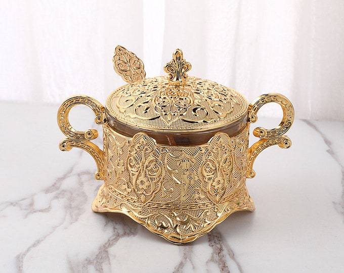 Gold Flower Design Sugar/Coffee Creamer Bowl