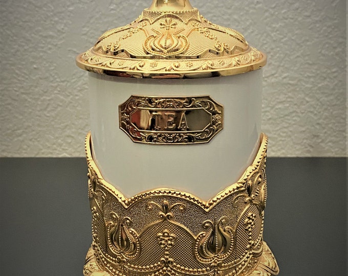 Gold Tulip Design Tea Jar with Lid