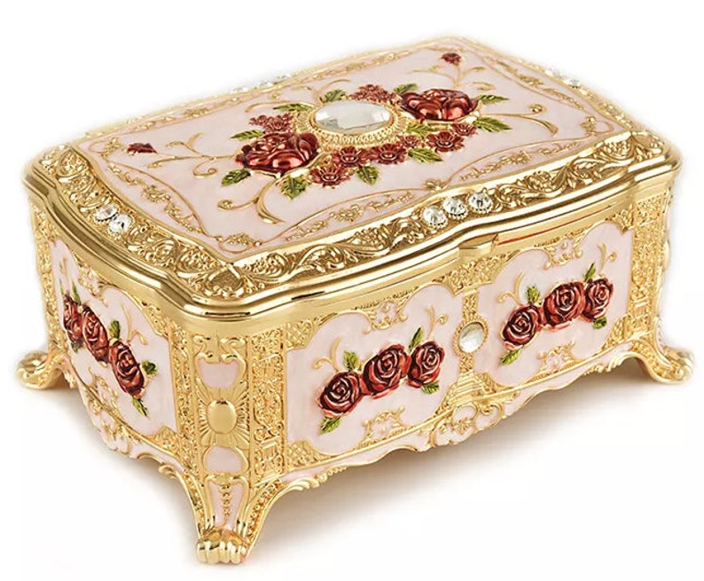 Flower Design Jewelry Box With Mirror Etsy