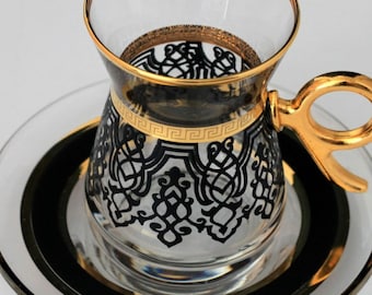 Turkey ILayda Black & Gold Tea Set with Handle