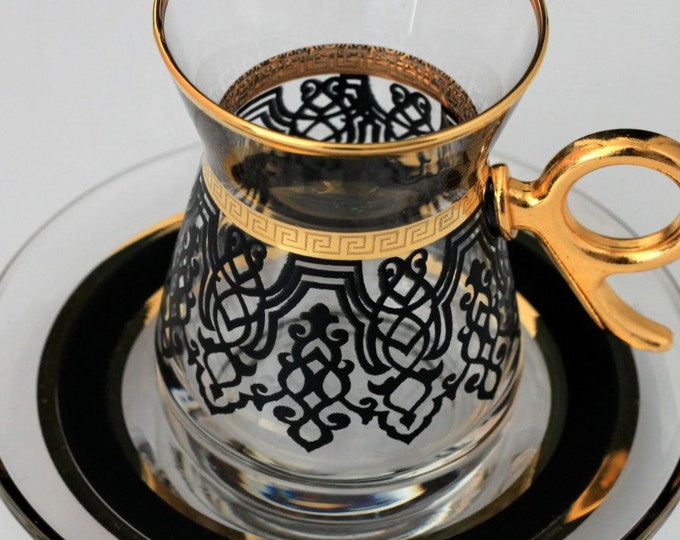 Turkey ILayda Black & Gold Tea Set with Handle