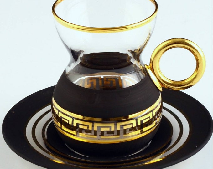 Antique Black & Gold Tea Set with Handle