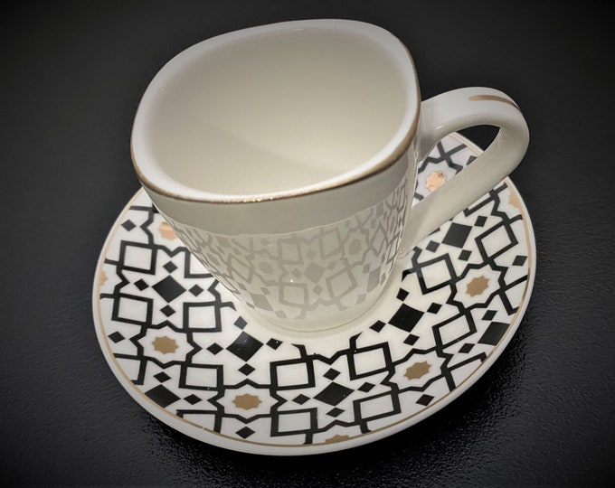 Ceramic Turkish Coffee Diamond Design Set for 6