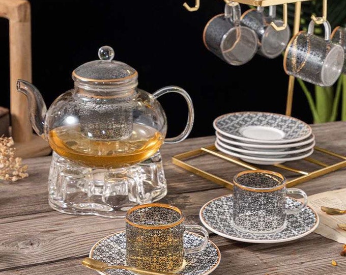 Glass Tea Set with gold stand