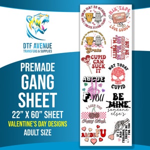 Valentines Premade Gangsheet Ready to Press: Lovey-dovey Designs for Your DIY Projects, Pre-made Gang sheet 22&quot;x60&quot; DTF Roll Adult Shirts