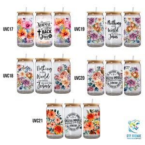 UV Dtf Christian 16oz Glass Wraps, Inspirational Bible Flowers Uv Dtf Transfer Glass Wrap, Single Pack Bundle Set, Premade Transfer Adhesive