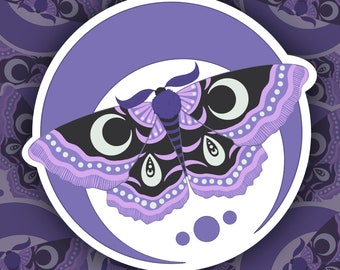 Moon Moth Sticker | Crescent Moon Sticker | Moth Sticker | Moon Sticker | Purple Moth Sticker
