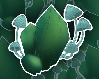 Goblincore Crystal Sticker | Goblincore Esthetische Sticker | Groene Kristallen Sticker | Kristal & Paddestoel Sticker
