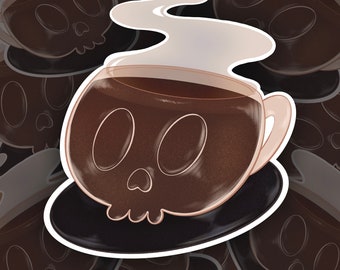 Espresso Depresso Sticker | Schedel Mok Sticker | Koffiesticker | Sticker geestelijke gezondheid | Schedel sticker