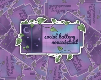 Sociale batterij niet-bestaande sticker | Angststicker | Introverte Sticker | Lage energiesticker | Oplaadsticker | Nachtuil Sticker