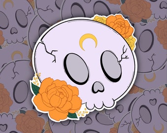 Flower Skull Sticker Flower Skull Pioenrozen | Schedel | Dag van de Doden geïnspireerd