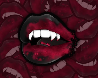 Bijt me Sticker | Vampier lippen sticker | Vampier tanden sticker | Vampiersticker | Bloedige lippen sticker | Lippen sticker