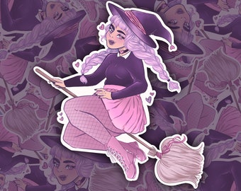 Valentine Witch Sticker Valentijnsdag Sticker | Heks sticker | Pink Witch Sticker Liefde Heks Sticker | Sassy Heks Sticker