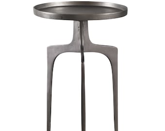Industrial Styling Handcrafted Cast Aluminum Textured Nickel End Table