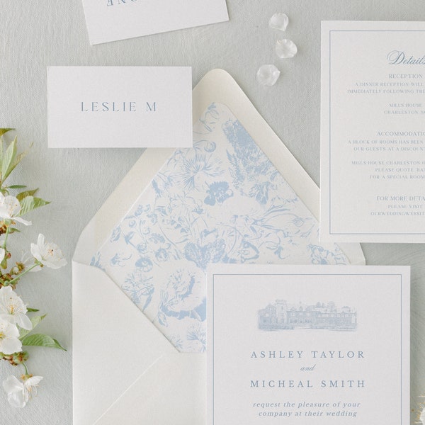 Printable Light Blue Floral Envelope Liner, A9, A7, A7.5, A6, 6.5x6.5, A2, A1, C5 and A7 Square