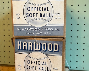 Balle De Softball Vintage Harwood N°100 Inutilisée - Taille 12 Pouces, Cuir De Cheval, Cœur Kapok - Avec Boîte D'origine