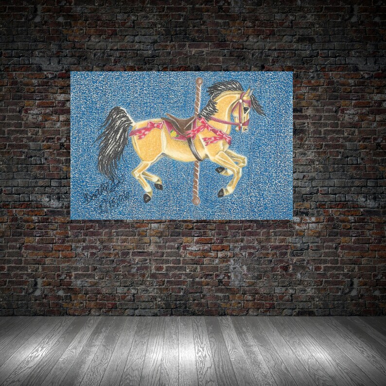 Carousel Horse Wall Art Color Pencil Hand Drawn Digital Etsy