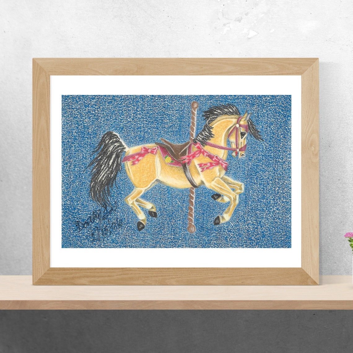 Carousel Horse Wall Art Color Pencil Hand Drawn Digital Etsy