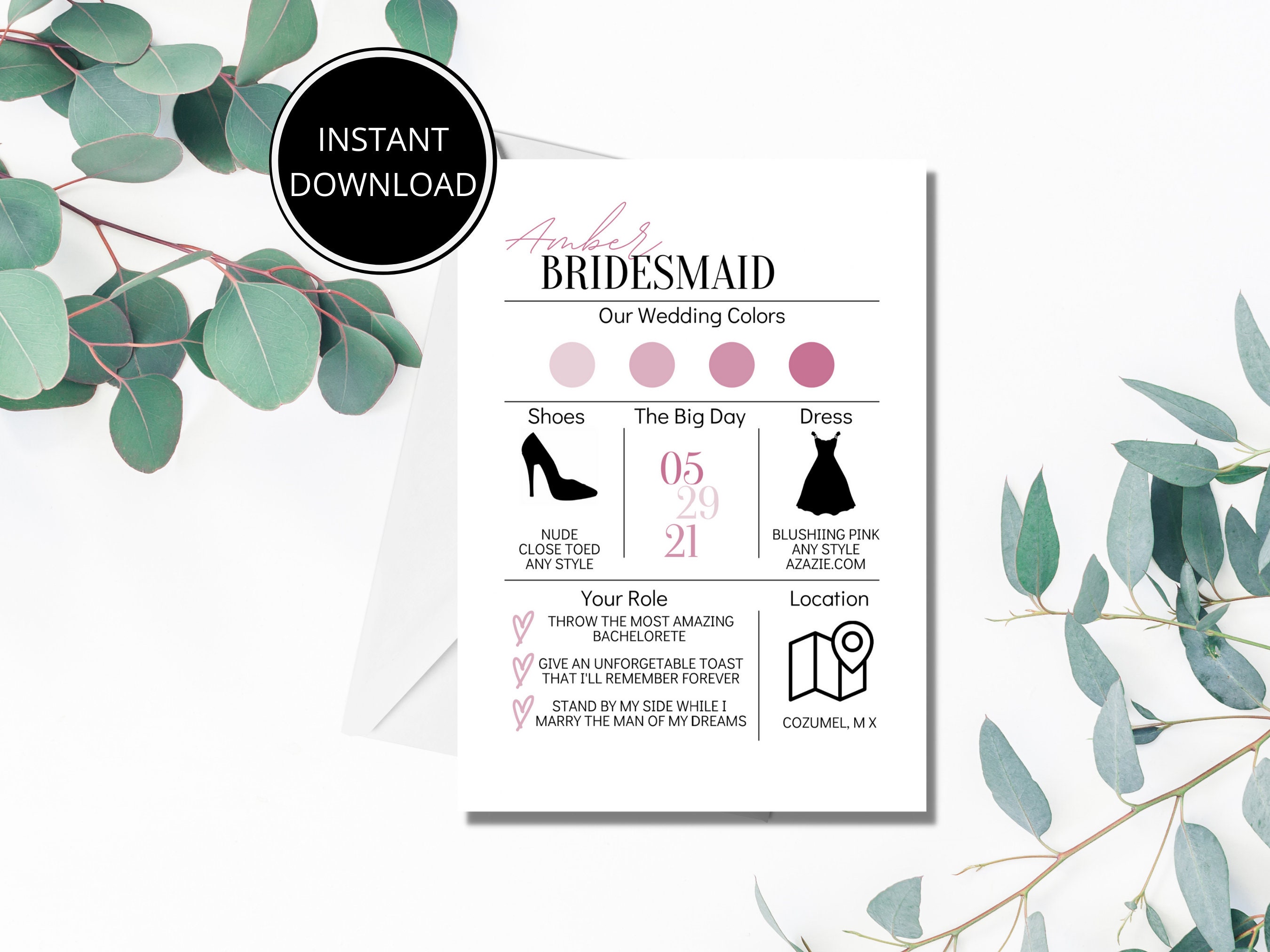 Free Bridesmaid Info Card Template Free Bridesmaid Info Card Template