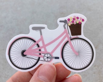 Bike Sticker, Cute Bike Sticker, Bike with Flowers Sticker, Water bottle Sticker, Waterproof Sticker