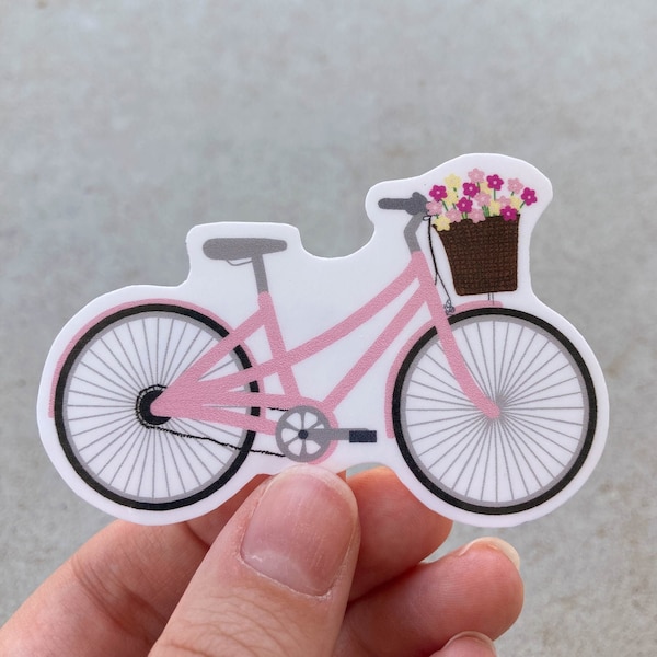 Bike Sticker, Cute Bike Sticker, Bike with Flowers Sticker, Water bottle Sticker, Waterproof Sticker