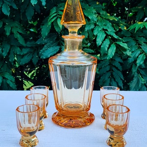 Massive Art Deco Decanter Set, Cut, Polished, Frank Knittel, Silesia/Bohemia c.1930 r.