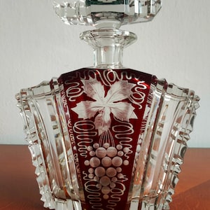 Rare Art Deco Crystal Decanter, Cut, Polished, Hand Made, Bohemia c.1920, Haida, Engraved Floral Patterns, Karl Palda