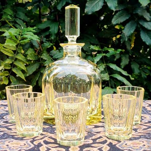 Rare Art Deco Decanter Set, Cut, Polished, Yellow, Bohemia c.1930