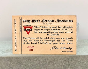 Canadian YMCA Returned Soldiers&#39; Ticket June 1919
