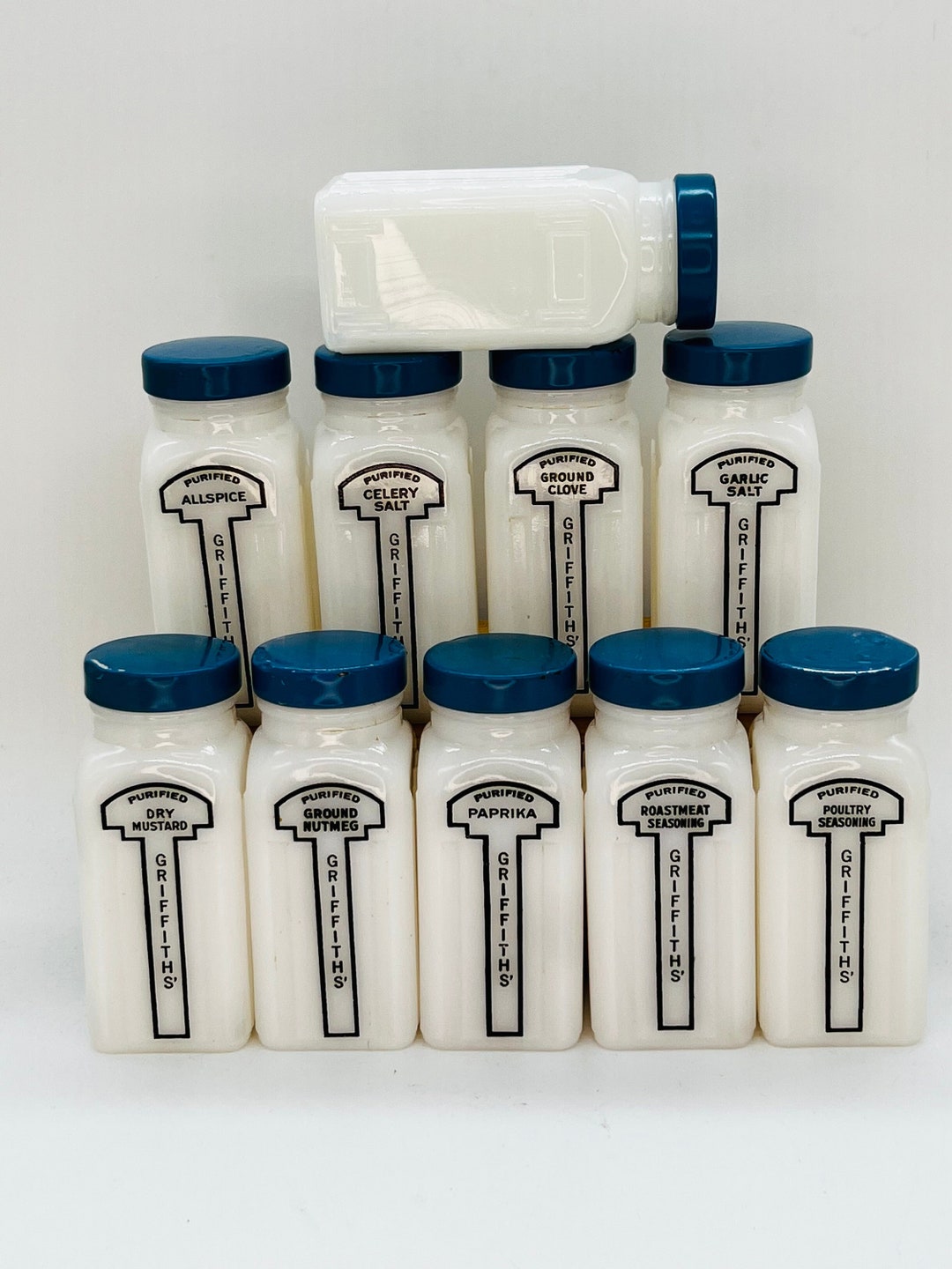 Vintage Griffiths Spice Jars With Blue Lids X 10 Etsy