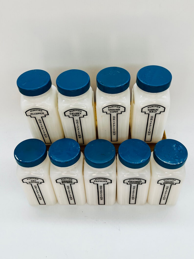 Vintage Griffiths Spice Jars With Blue Lids X 10 Etsy