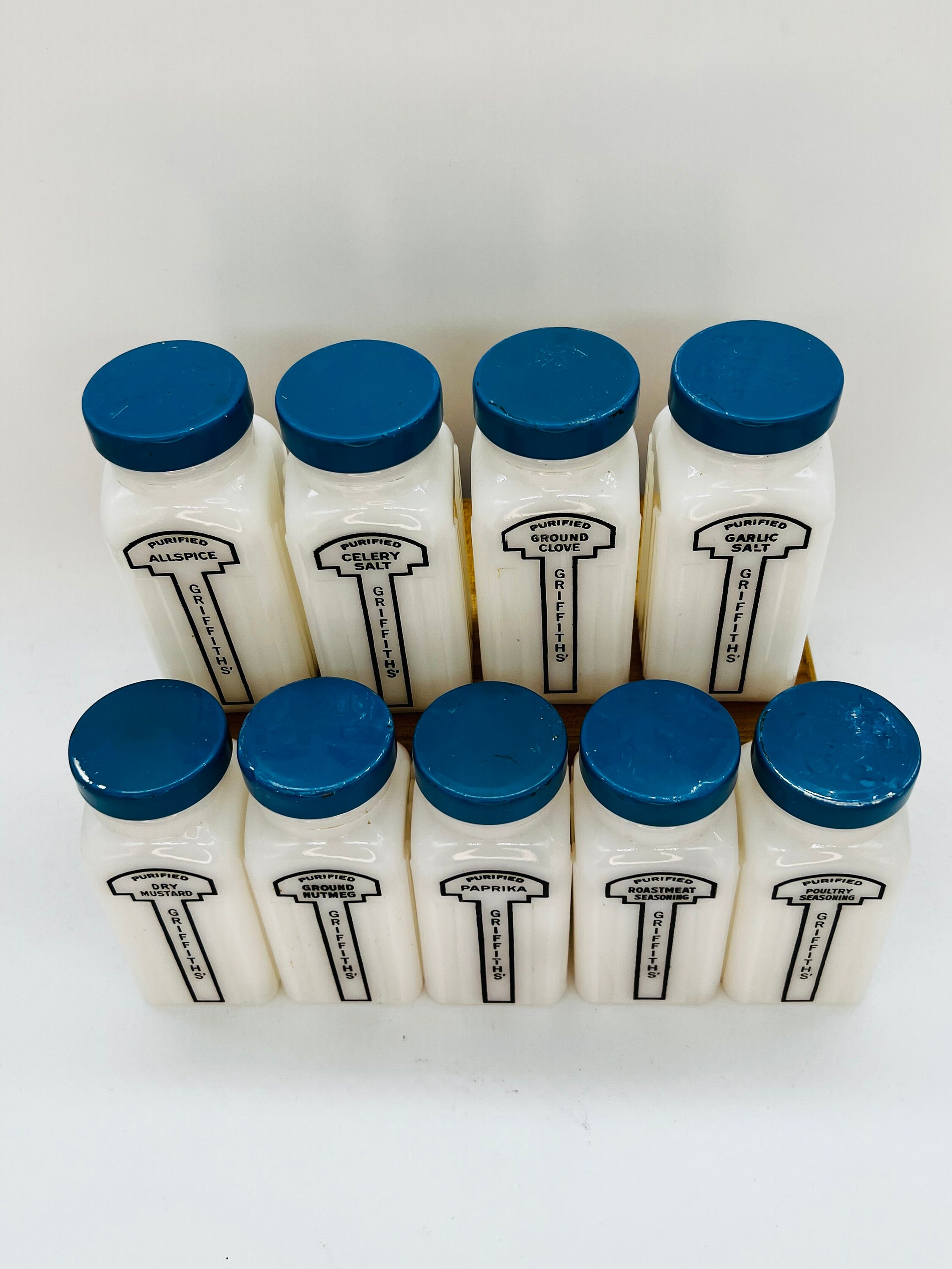 Vintage Griffiths Spice Jars With Blue Lids X 10 Etsy
