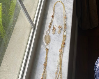 Lucite Beaded Vintage 40" Necklace & Ear Set