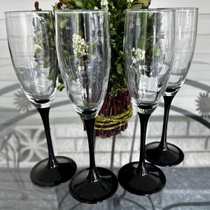 Vintage luminarc Frankreich Champagner Weinglas flöte schwarzen Stiel