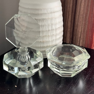 Vintage led crystal faceted octagon shape perfume bottle and trinket dish