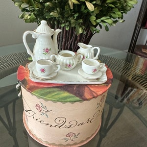 Miniature Doll House Porcelain Tea Set (Rose Boquet Pattern) Vintage 9 Piece Set