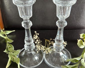 Vintage Cristal d'Arques Crystal Candlestick Holders, 8 Inch Taper Sticks Made France